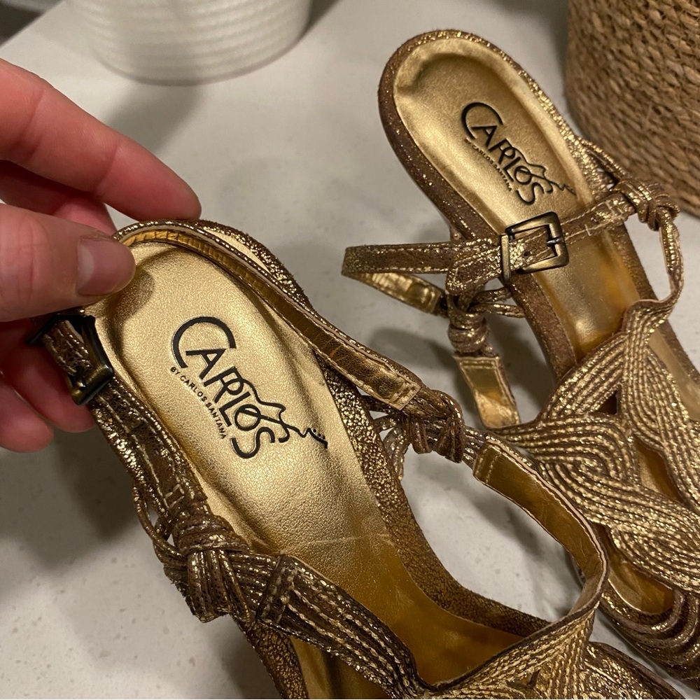 Carlos By‎ Carlos Santana “Entrance” Metallic Golden Slingback Heels Women’s 6.5 - Picture 6 of 8